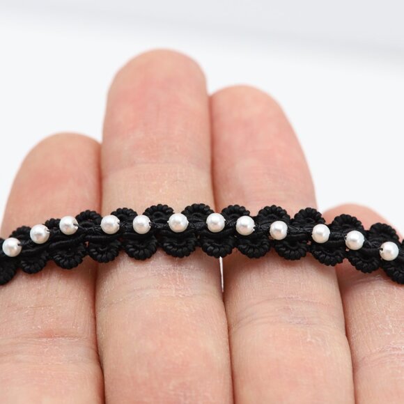 Pearl Black Choker Pearls fancy lace Chokers adjustable (#9) - Picture 5 of 11